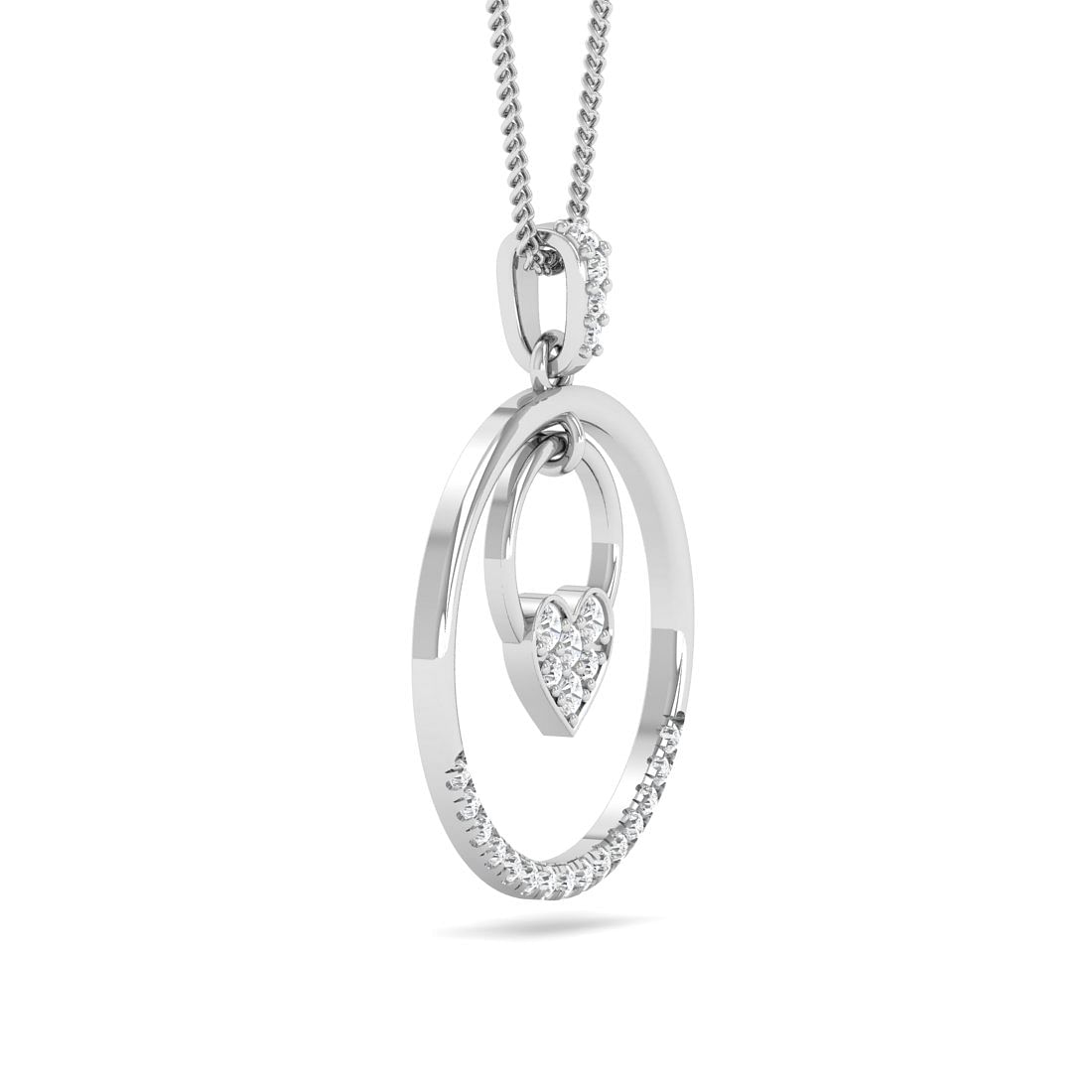 heart lock round white gold diamond pendant