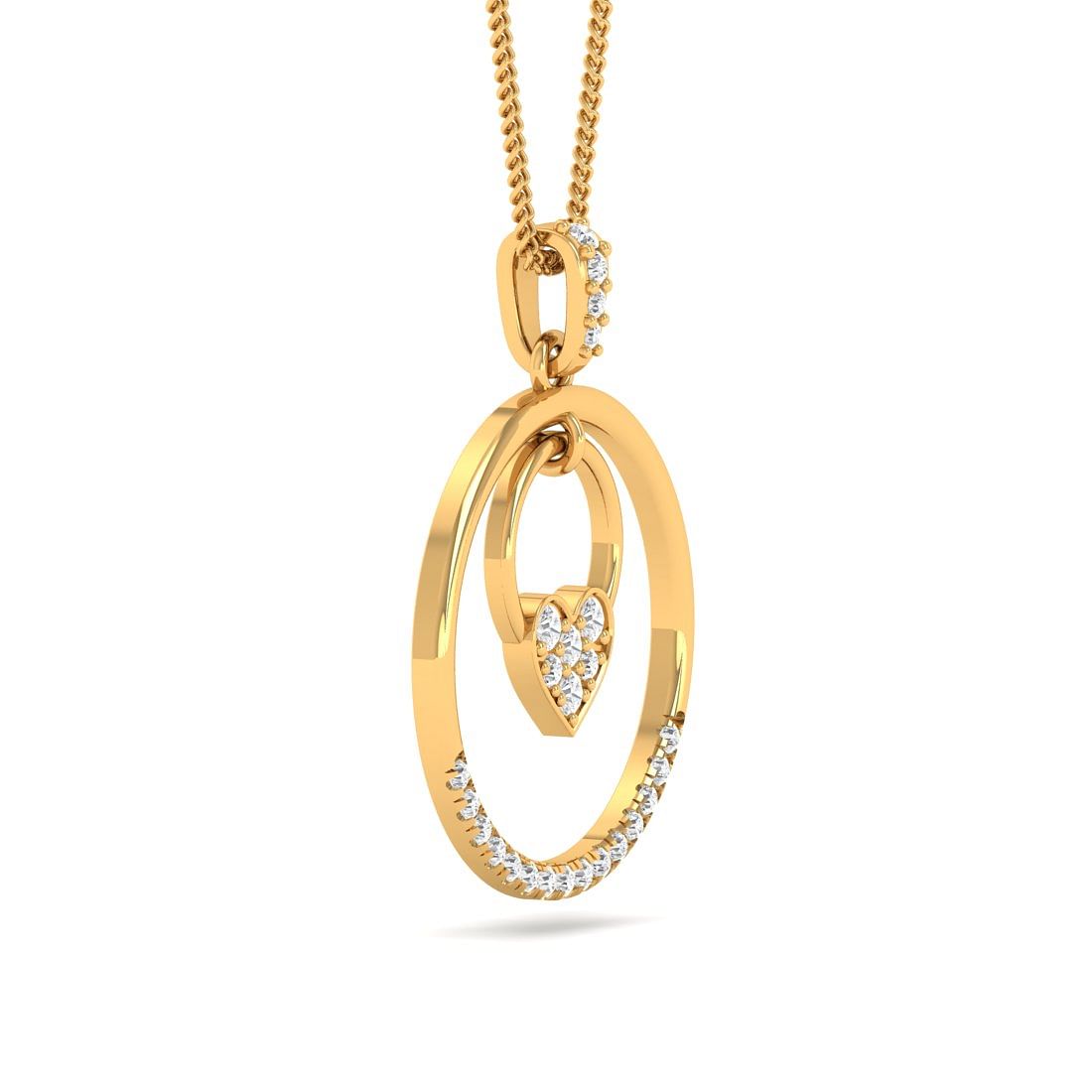 heart lock round yellow gold diamond pendant