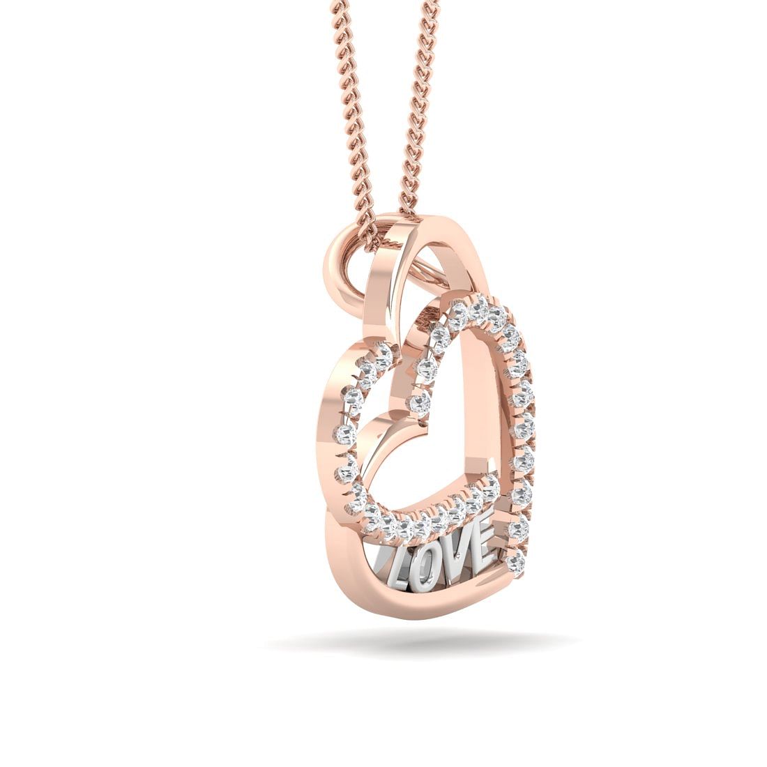 dual heart rose gold diamond pendant for women
