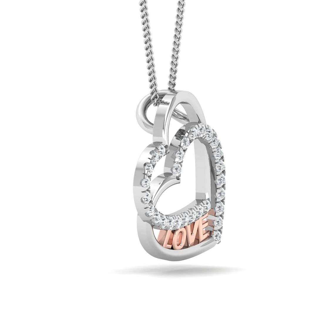 dual heart white gold diamond pendant for women