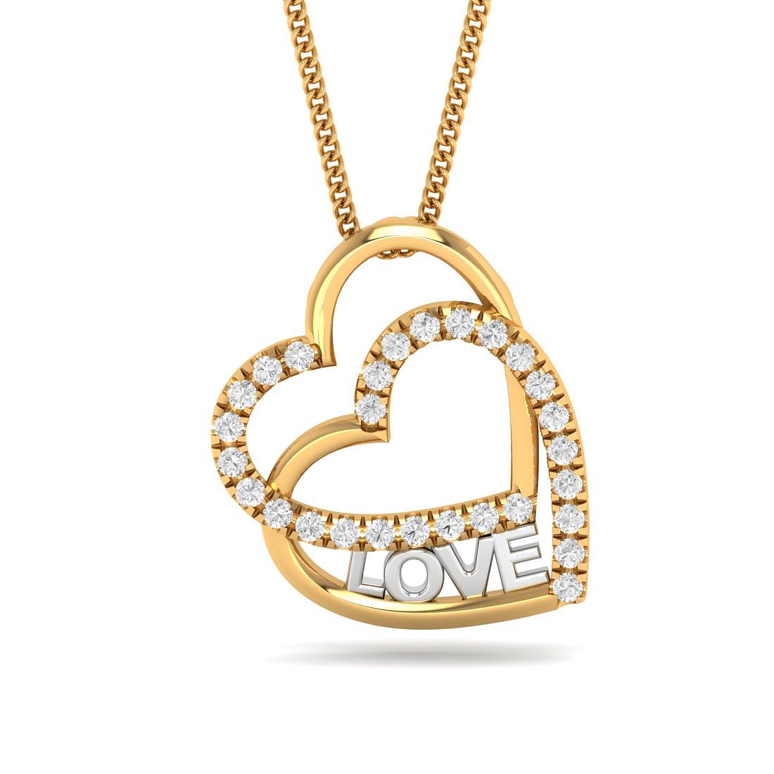 dual heart yellow gold diamond pendant for women