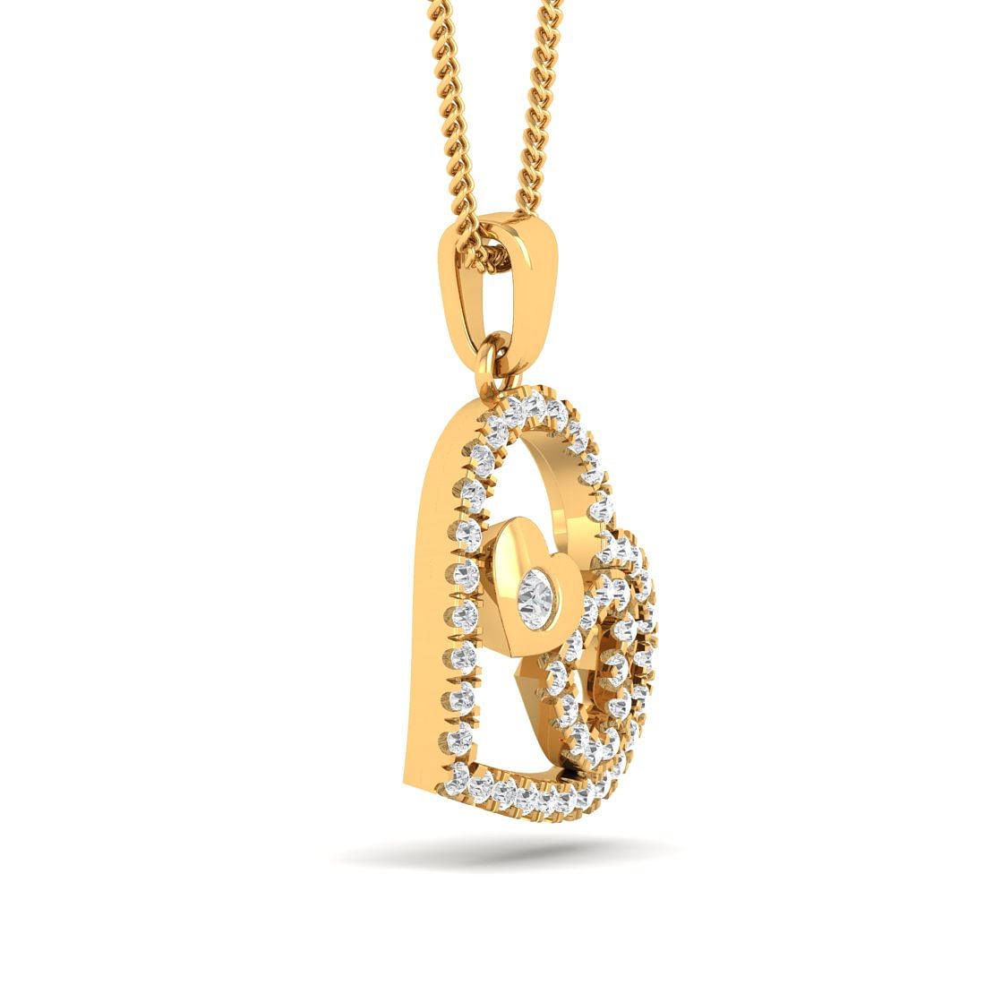lovable heart diamond pendant with yellow gold