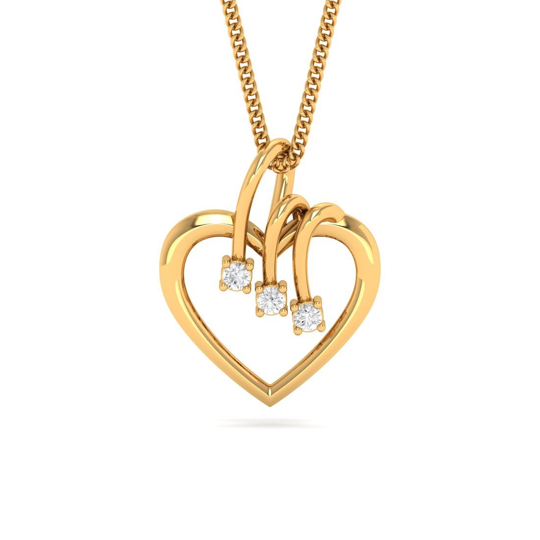 light weight heart diamond pendant for women in yellow gold