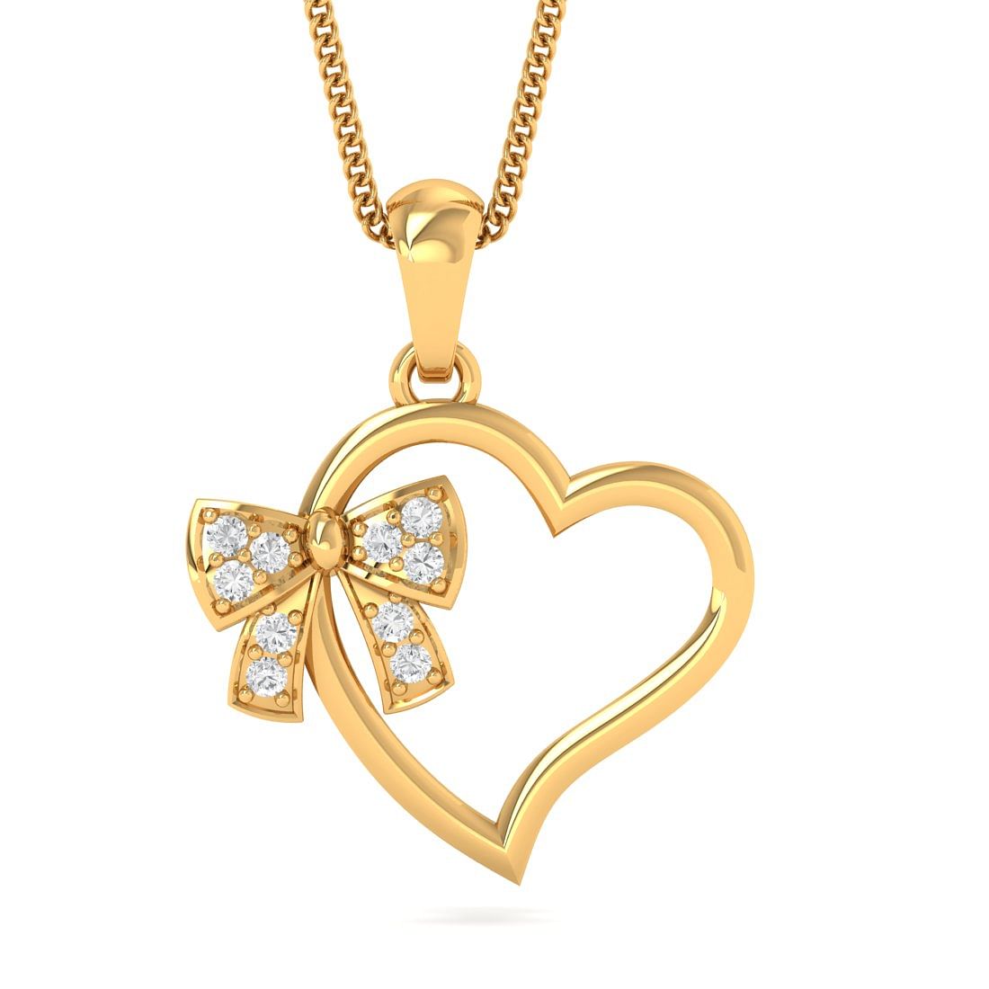 Bow Heart Diamond Pendant With Yellow Gold