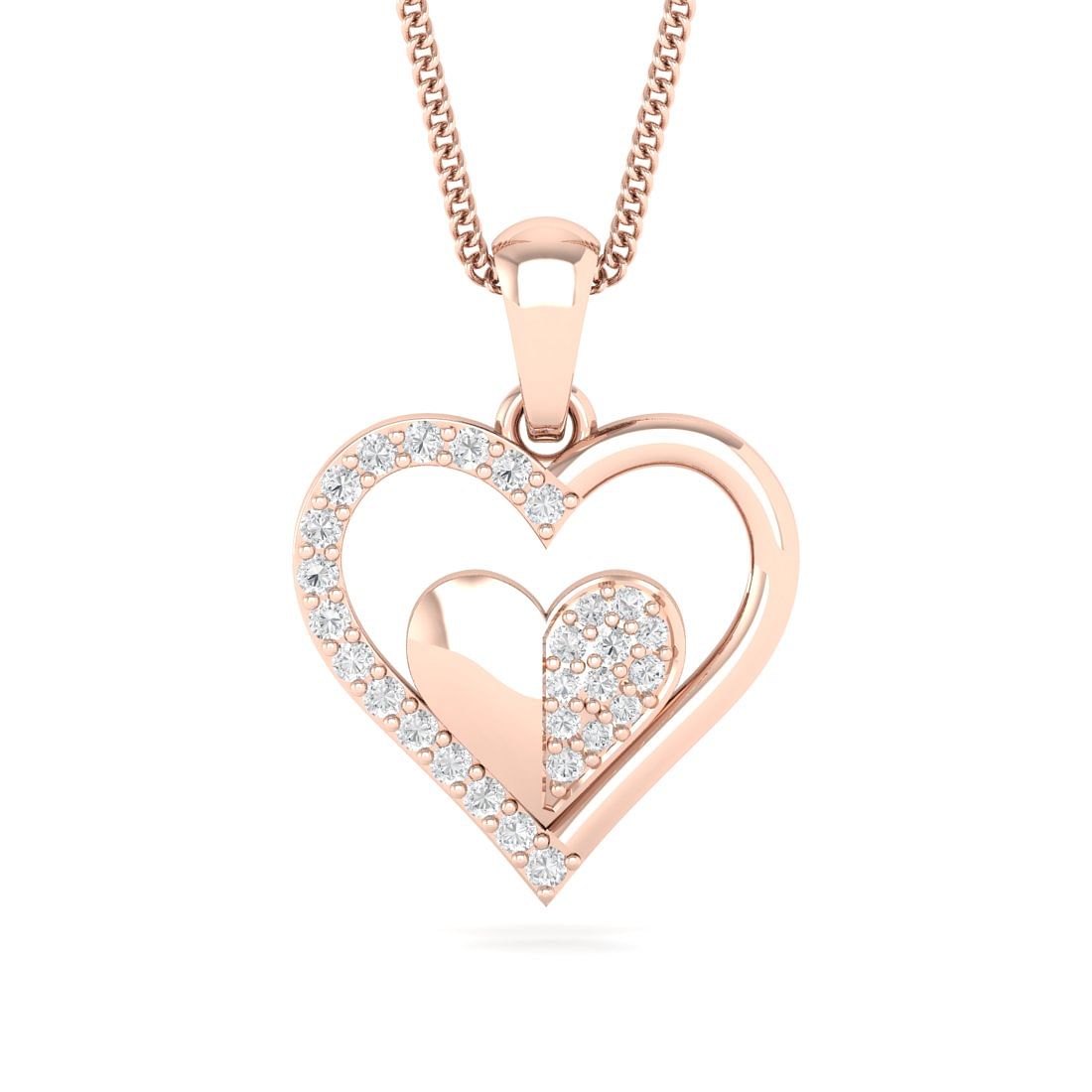 Cluster heart rose gold diamond pendant for women