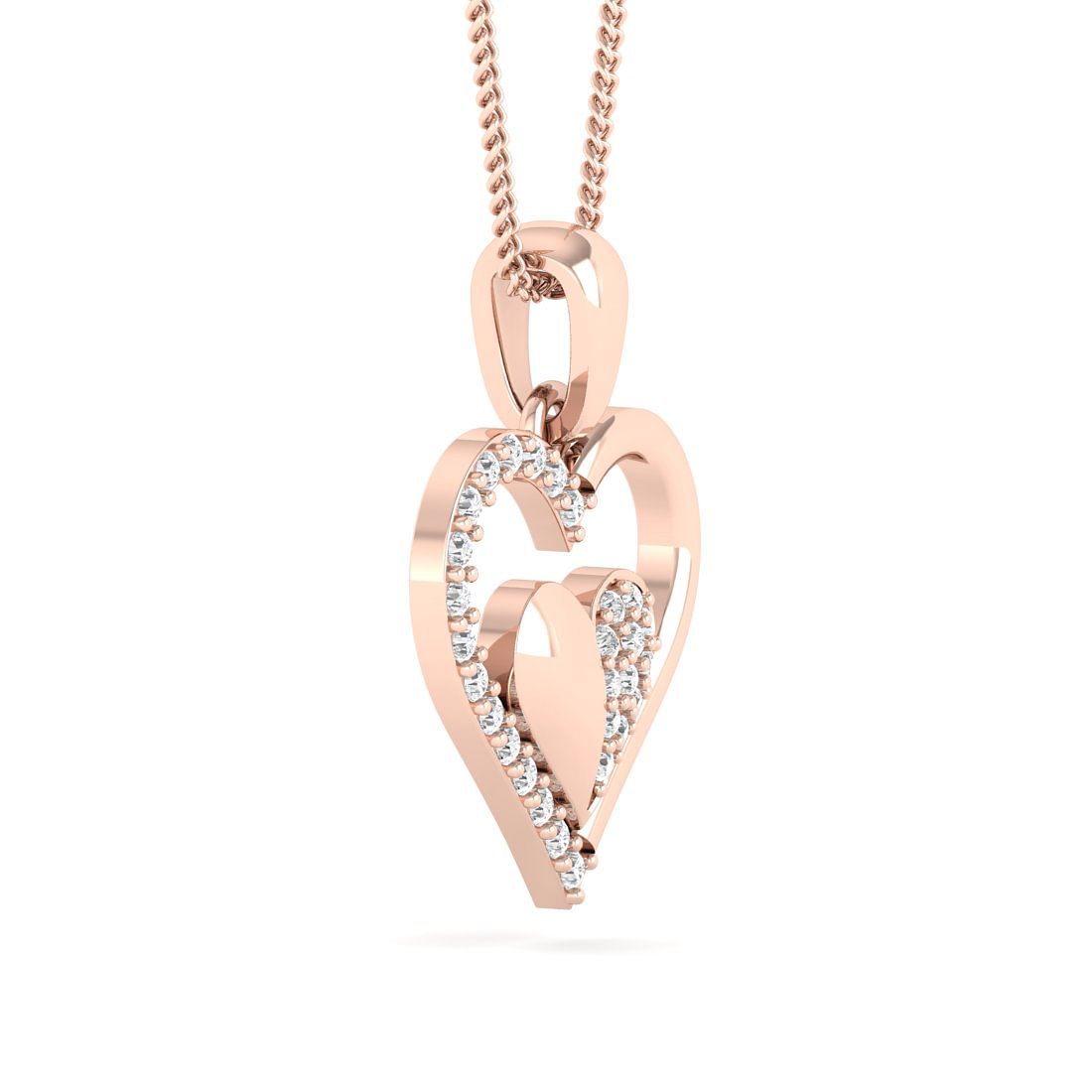 Cluster heart rose gold diamond pendant for women
