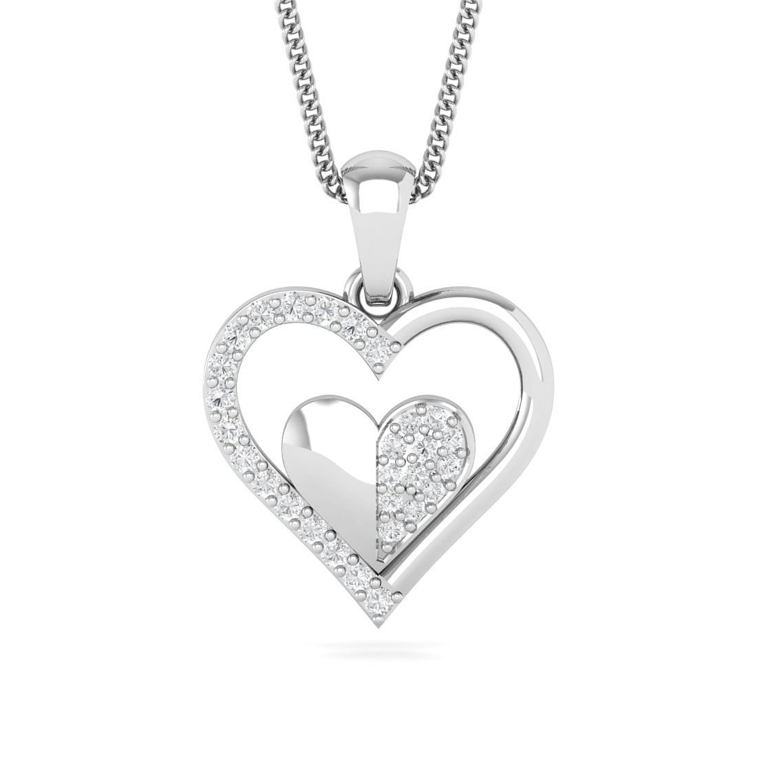 Cluster heart white gold diamond pendant for women