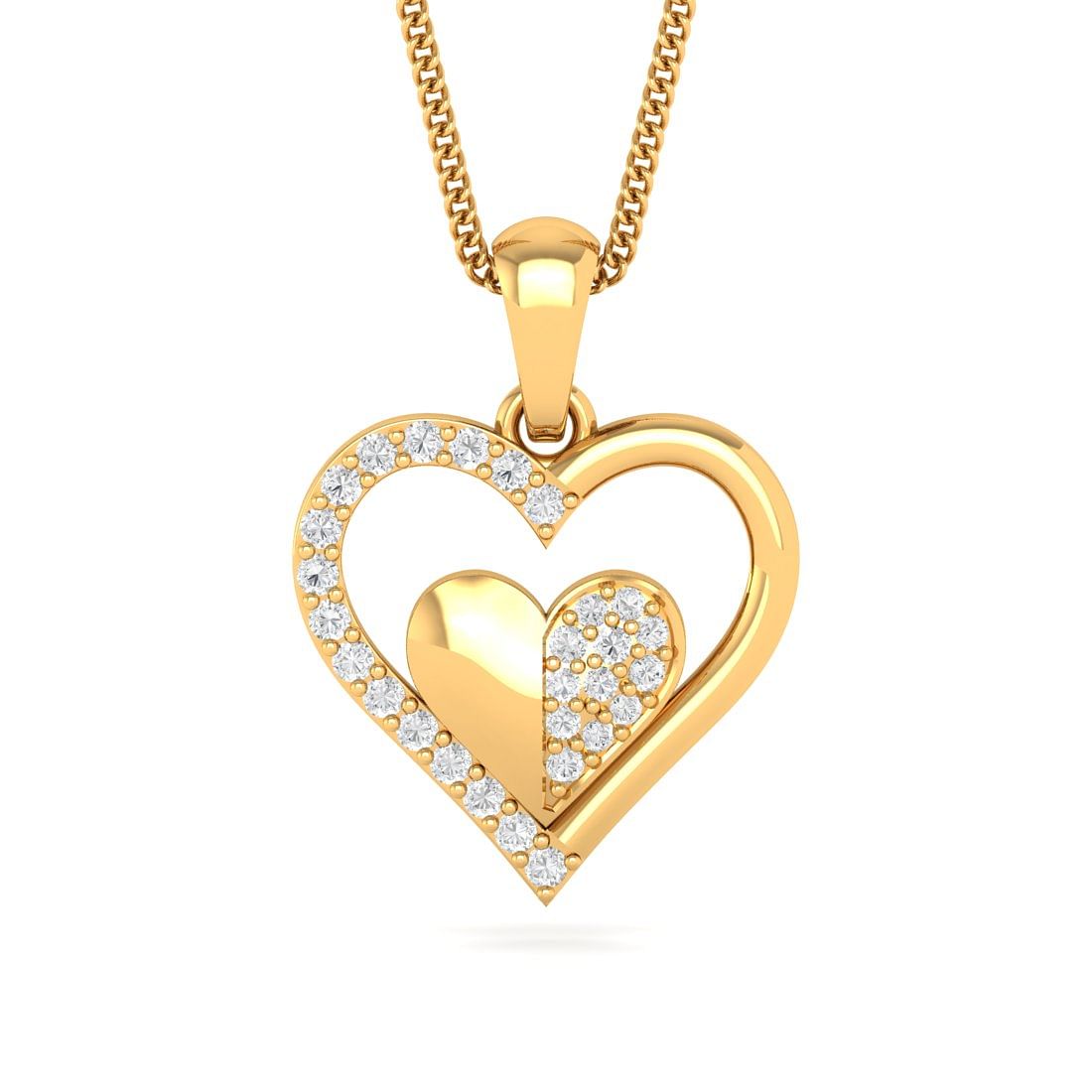Cluster heart yellow gold diamond pendant for women
