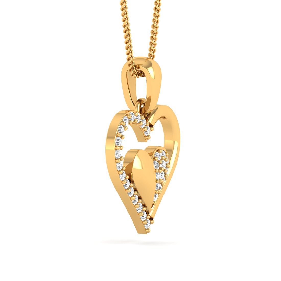 Cluster heart yellow gold diamond pendant for women