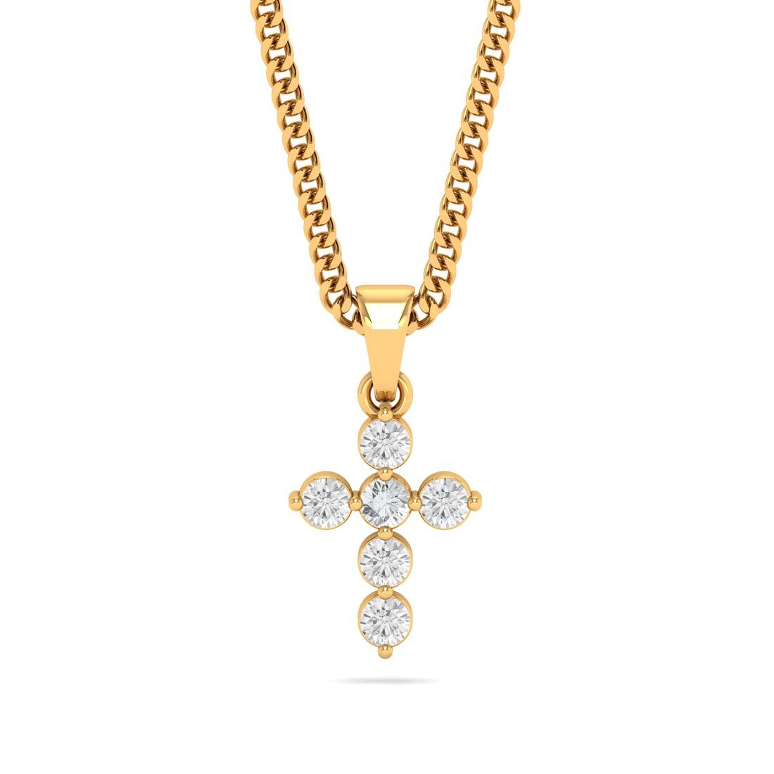 yellow gold six stone cross diamond pendant for women