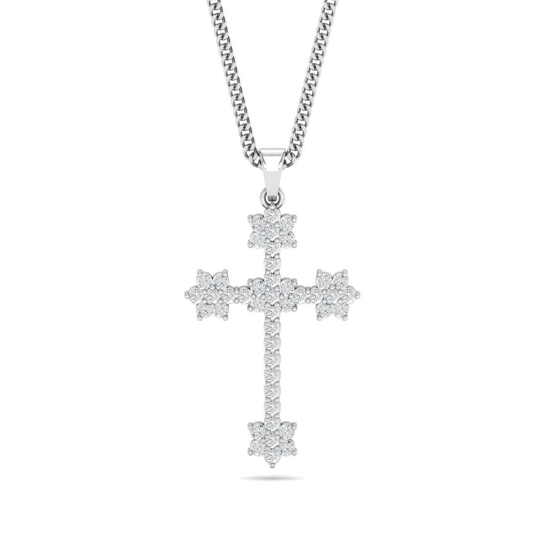 flower design white gold jesus cross diamond pendant