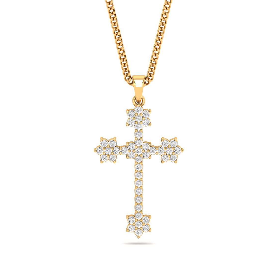 flower design yellow gold jesus cross diamond pendant