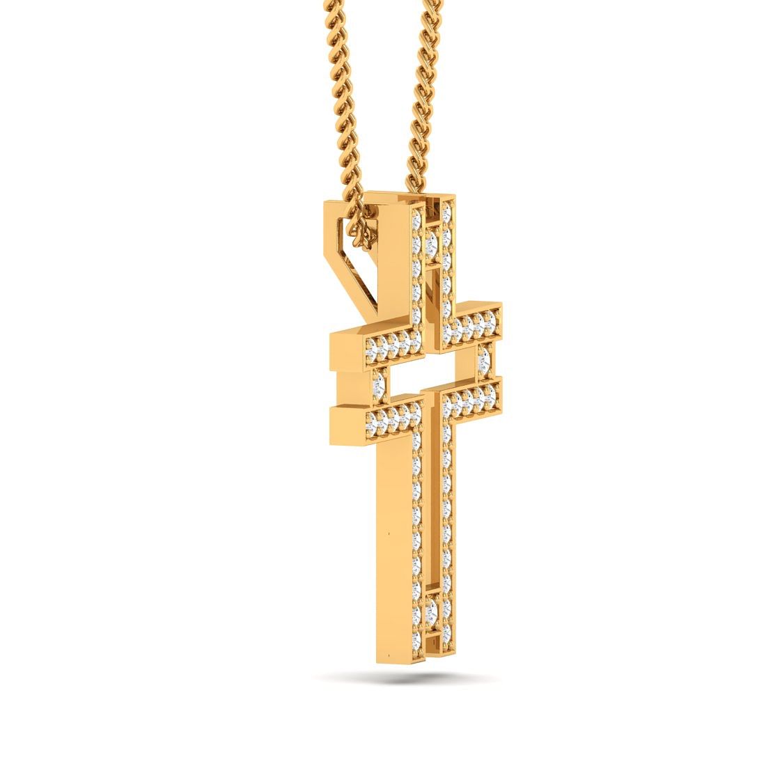 unique cross design yellow gold diamond pendant