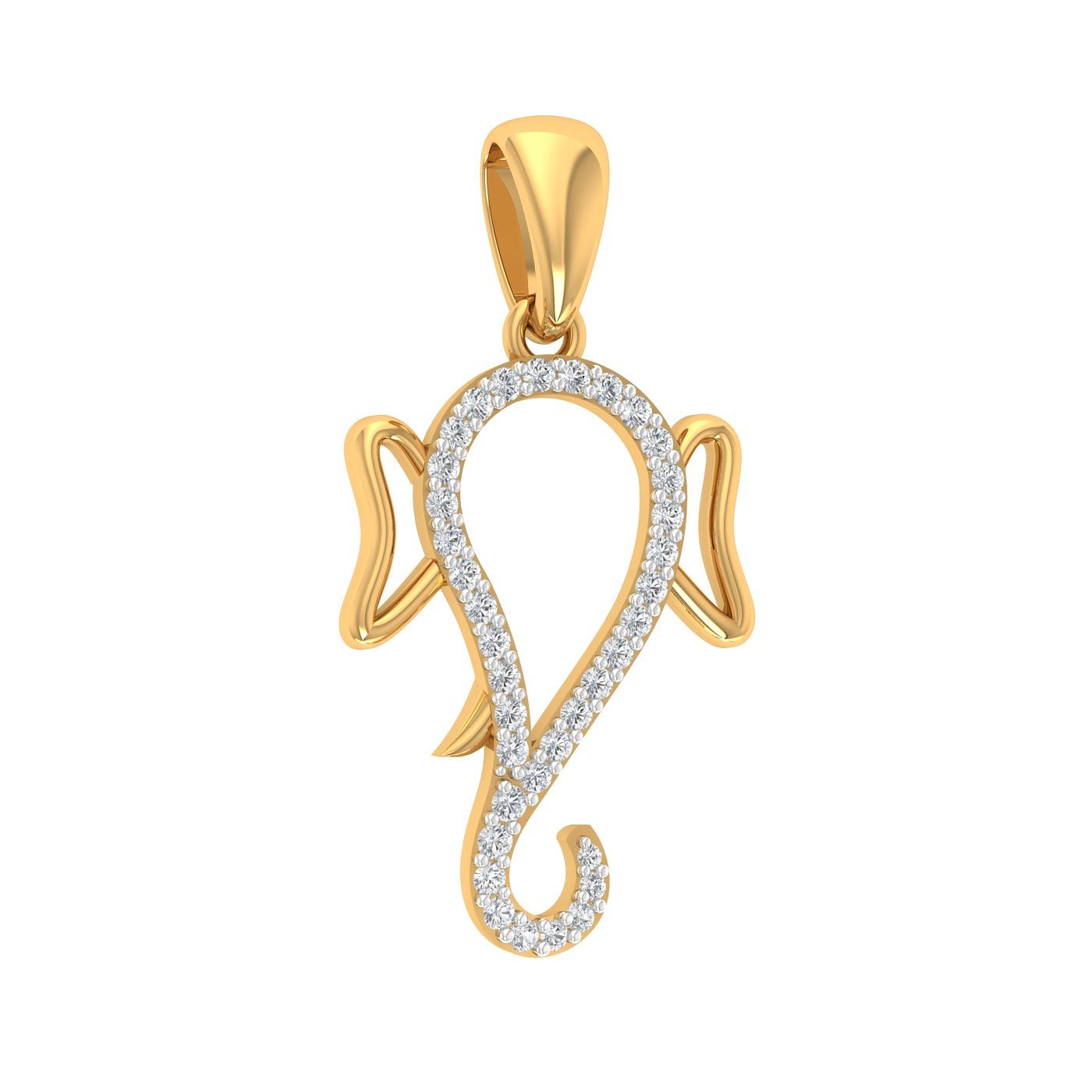 18k yellow gold ganesha design diamond pendant