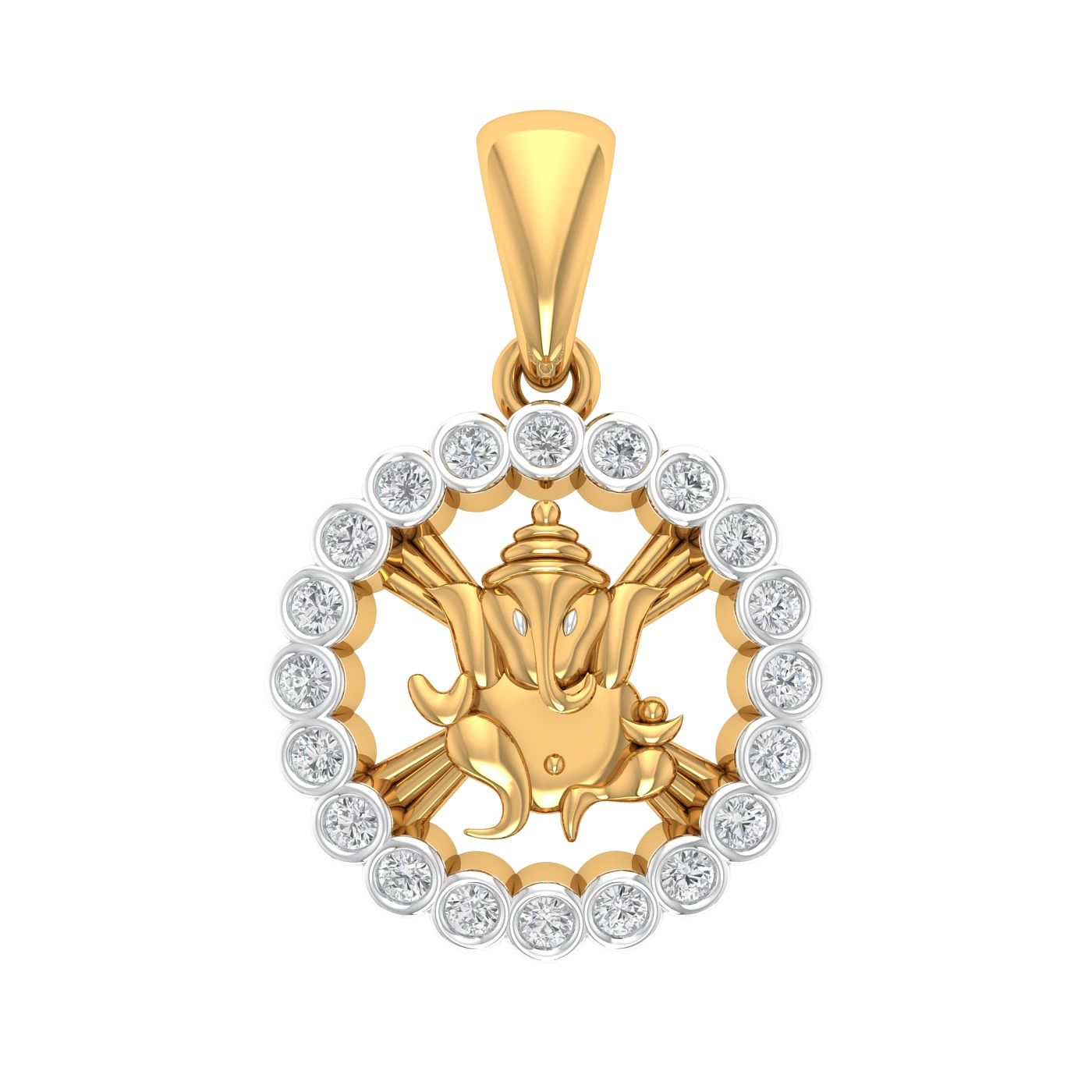 cluster diamond yellow gold ganesh pendant