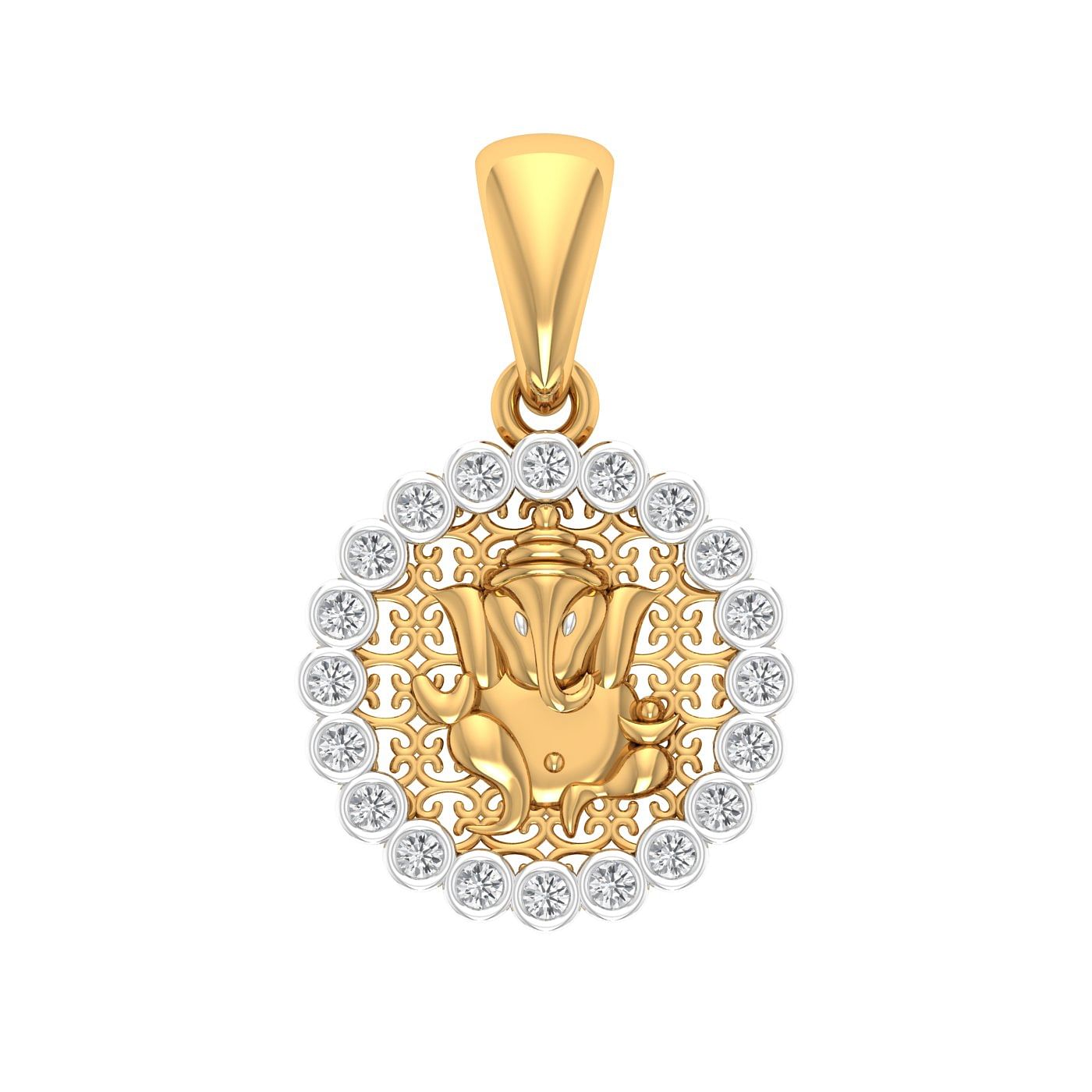 oval design cluster diamond ganesha diamond pendant