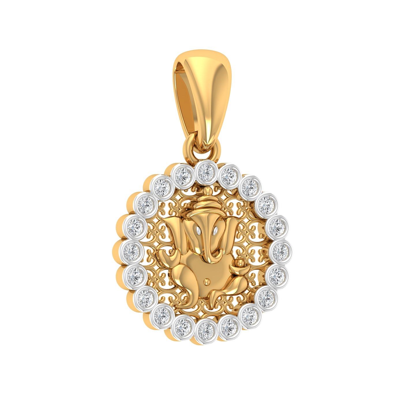 oval design cluster diamond ganesha diamond pendant