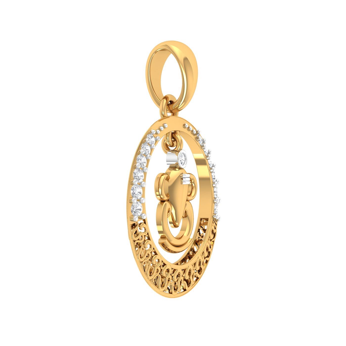 Oval multistone yellow gold diamond pendant