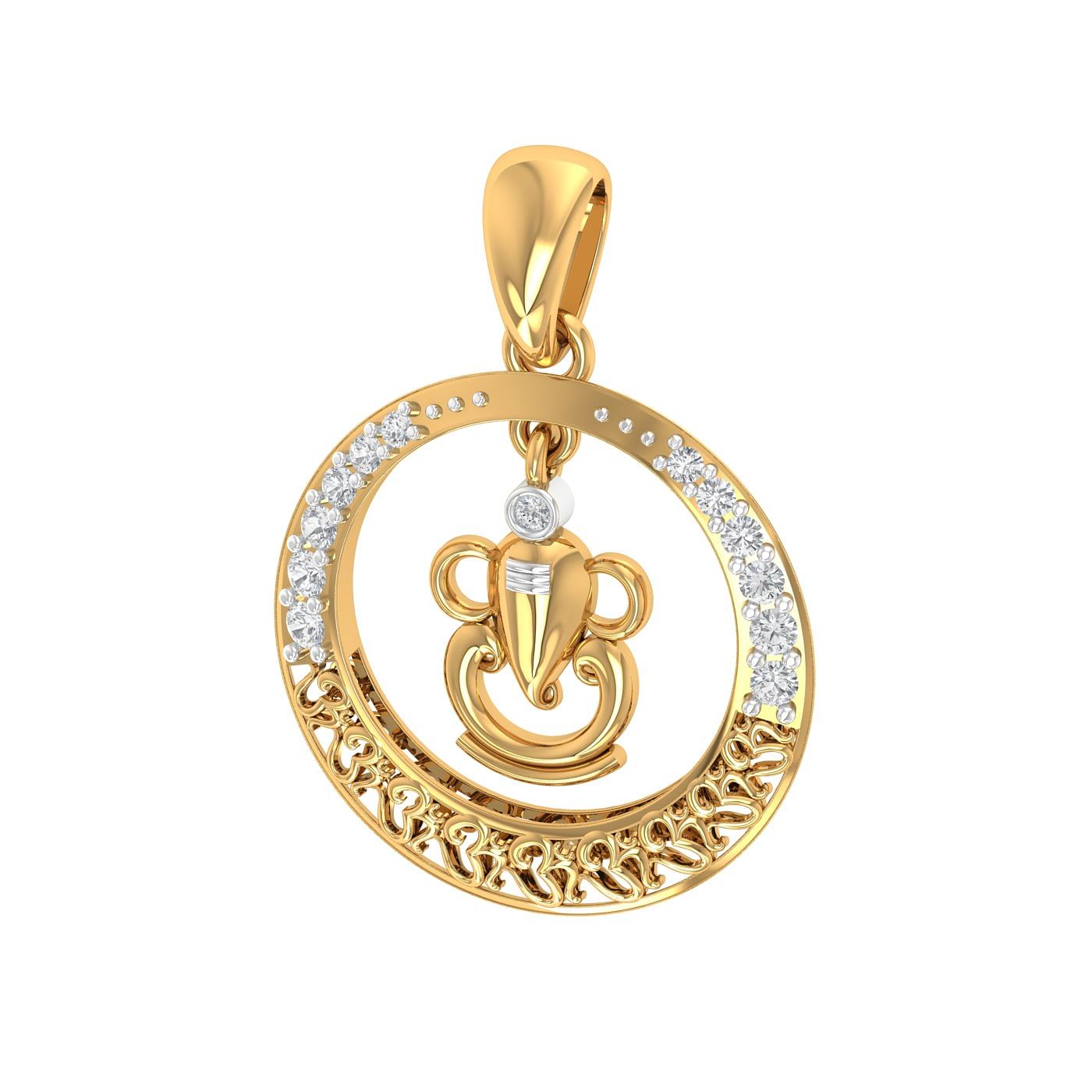 Oval multistone yellow gold diamond pendant