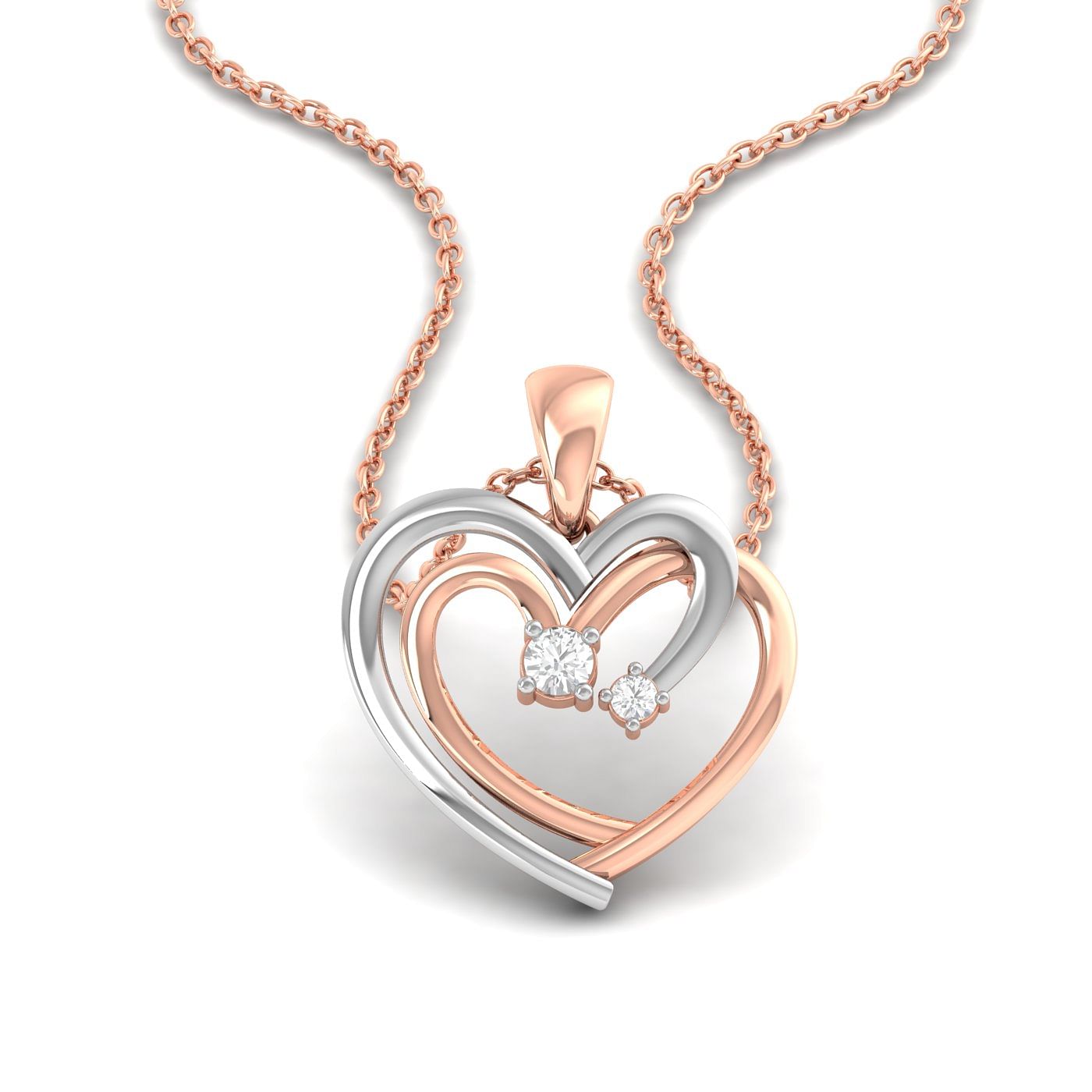 rose gold Duo Heart Diamond Pendant