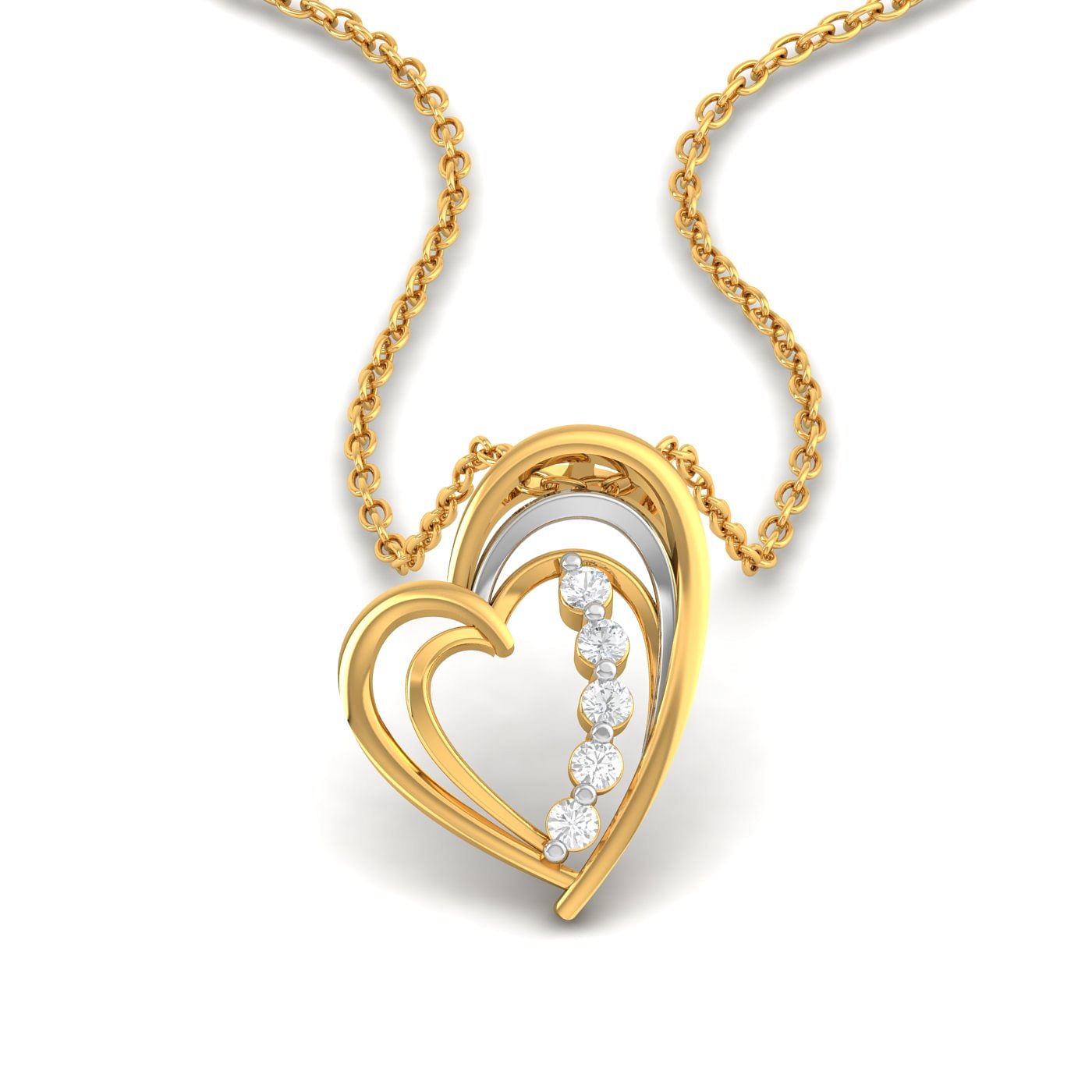 Yellow gold Trio Drop Heart Diamond Pendant
