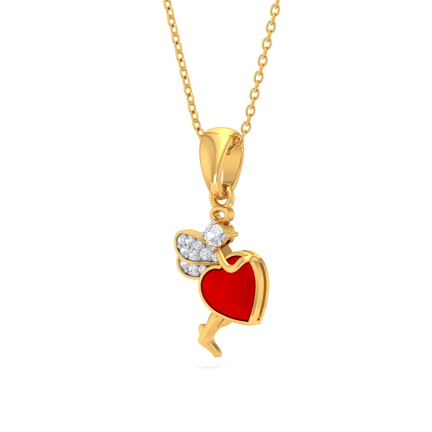 Yellow gold Angel Heart Diamond Pendant