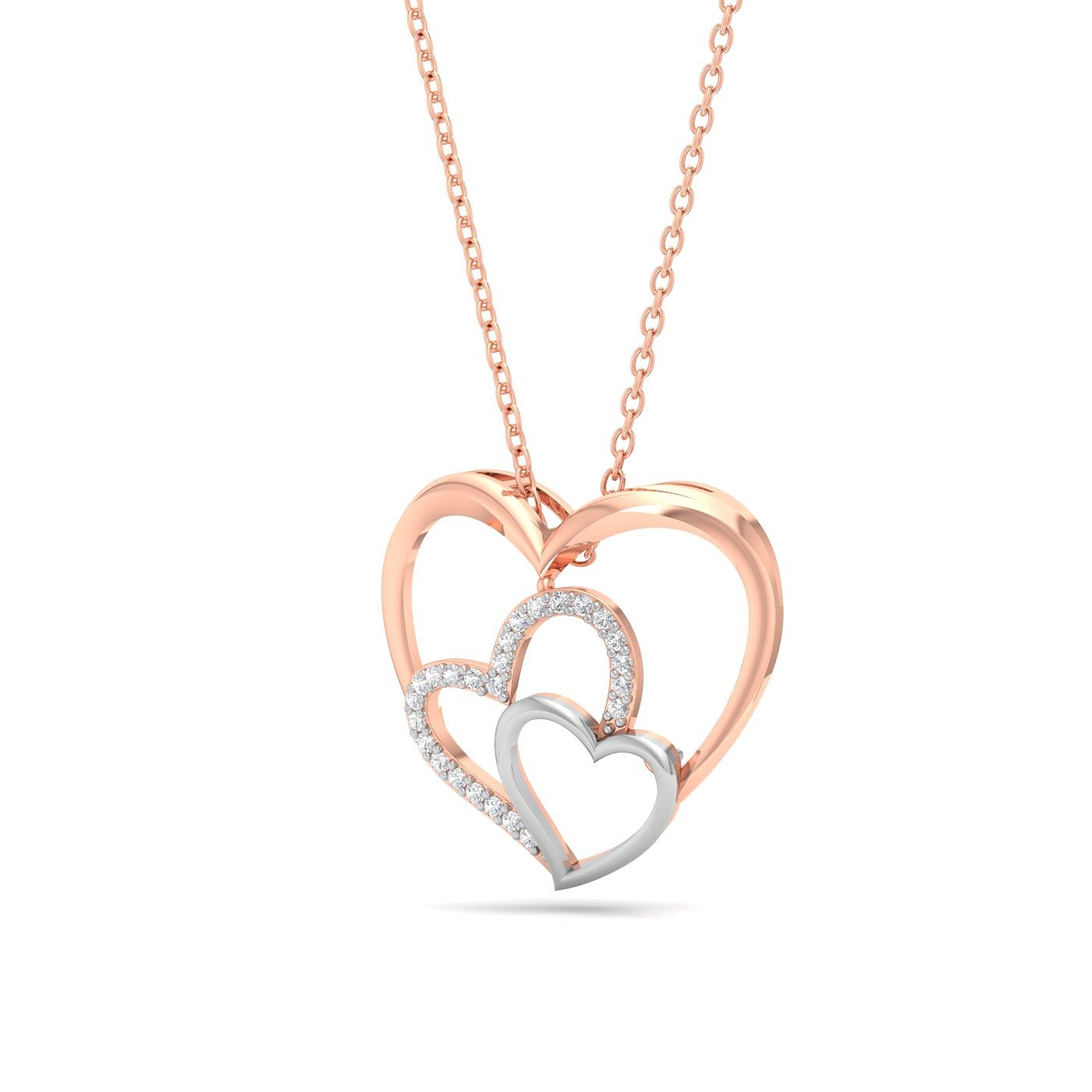 Rose Gold Trois Heart Diamond Pendant