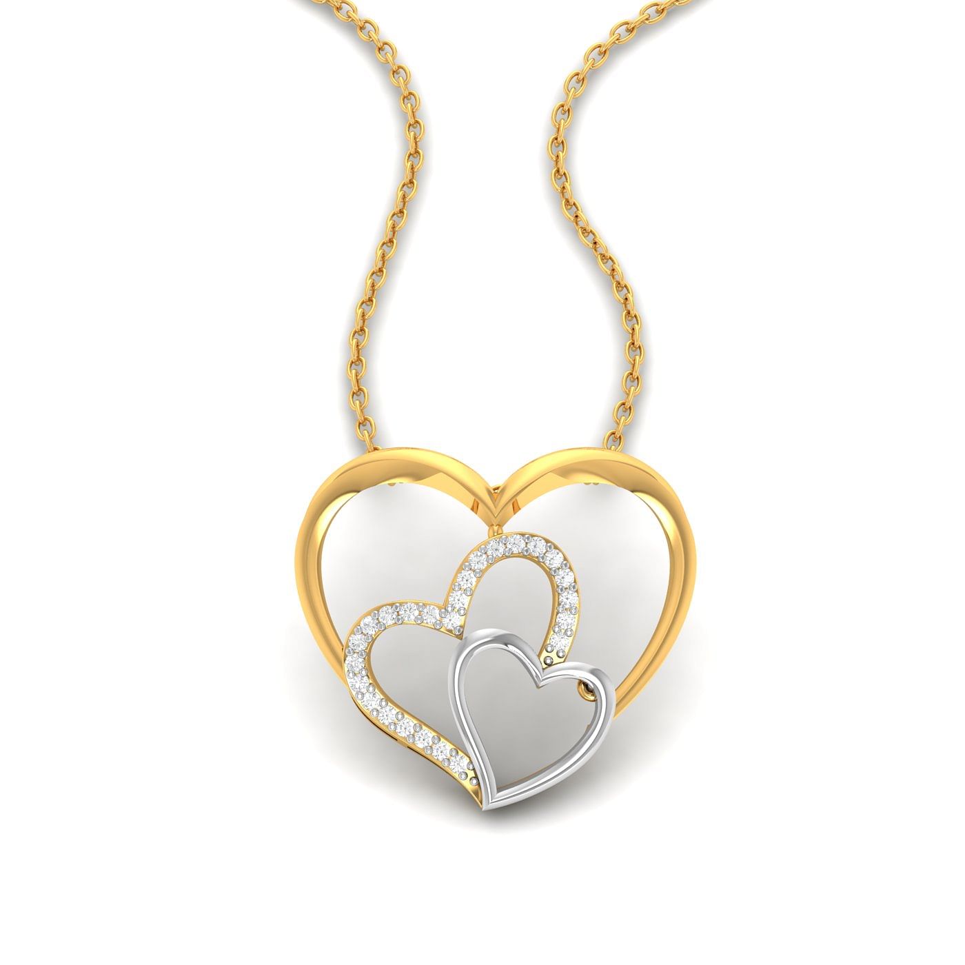 Yellow Gold Trois Heart Diamond Pendant