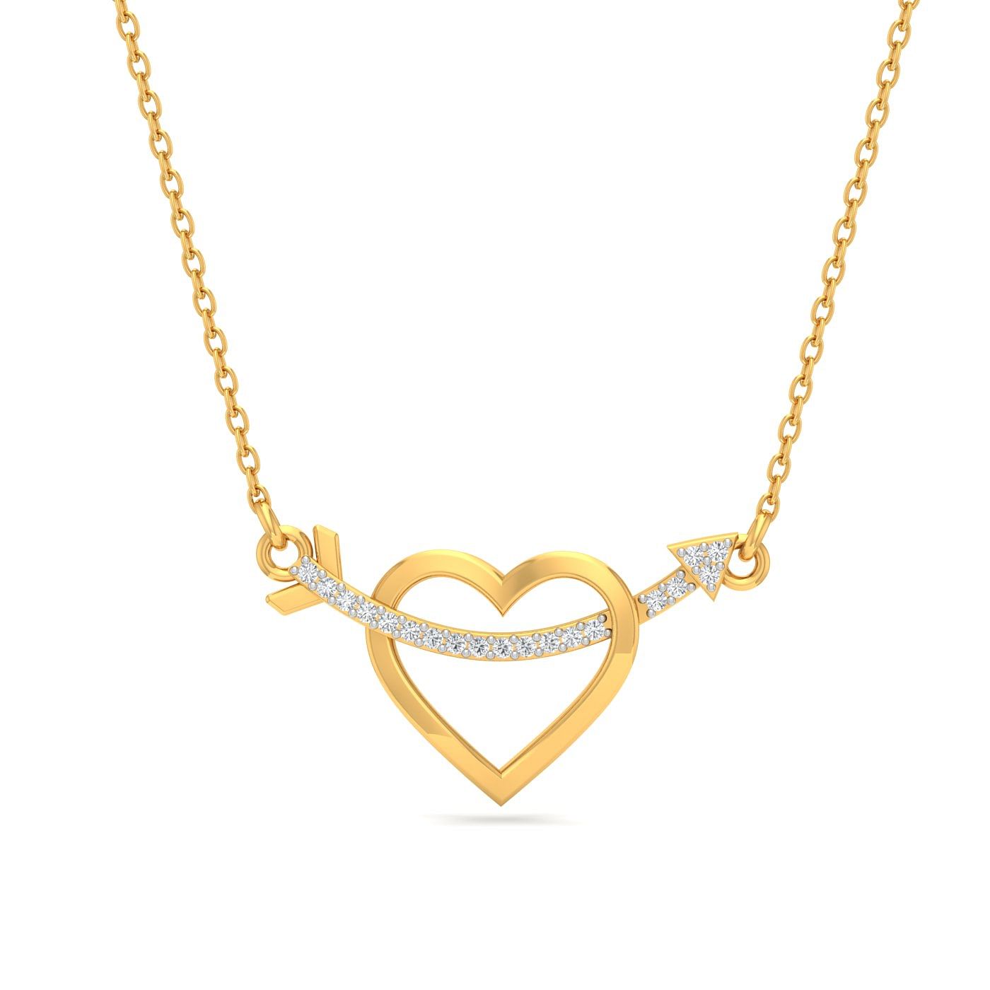 Yellow gold Bow Heart Diamond Pendant