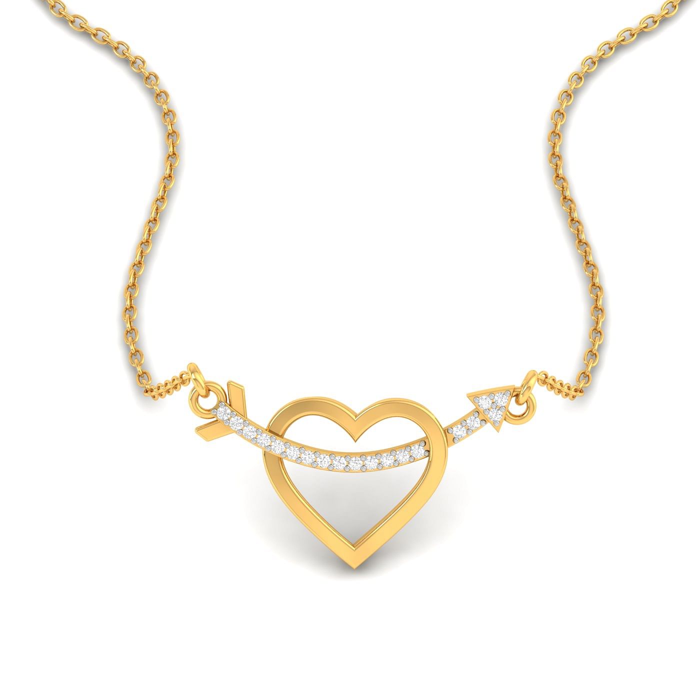 Yellow gold Bow Heart Diamond Pendant