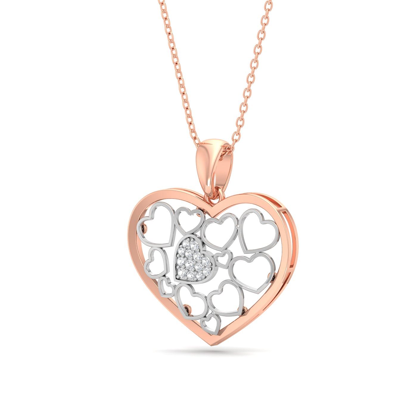 rose gold Intricate Cluster Heart Diamond Pendant