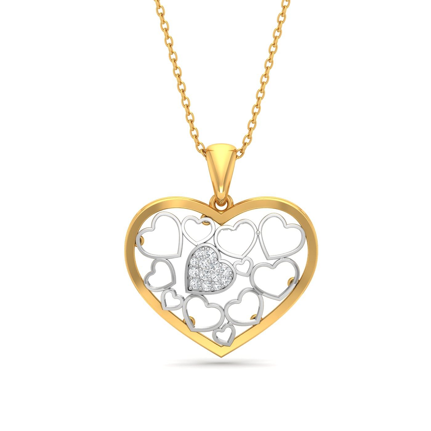 yellow gold Intricate Cluster Heart Diamond Pendant