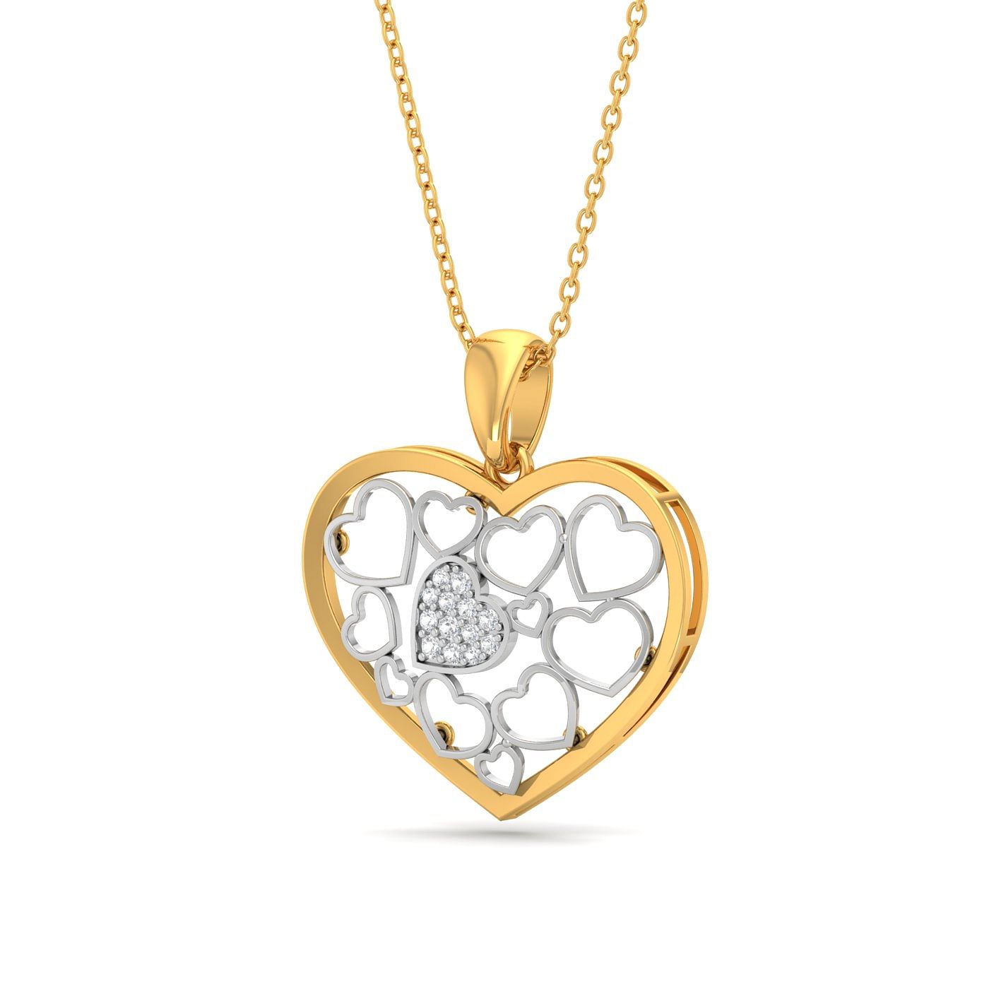 yellow gold Intricate Cluster Heart Diamond Pendant
