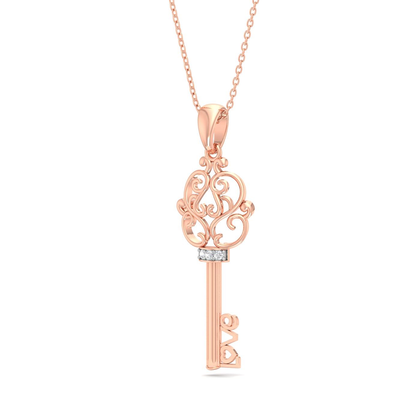 rose gold Fancy Key Diamond  Pendant