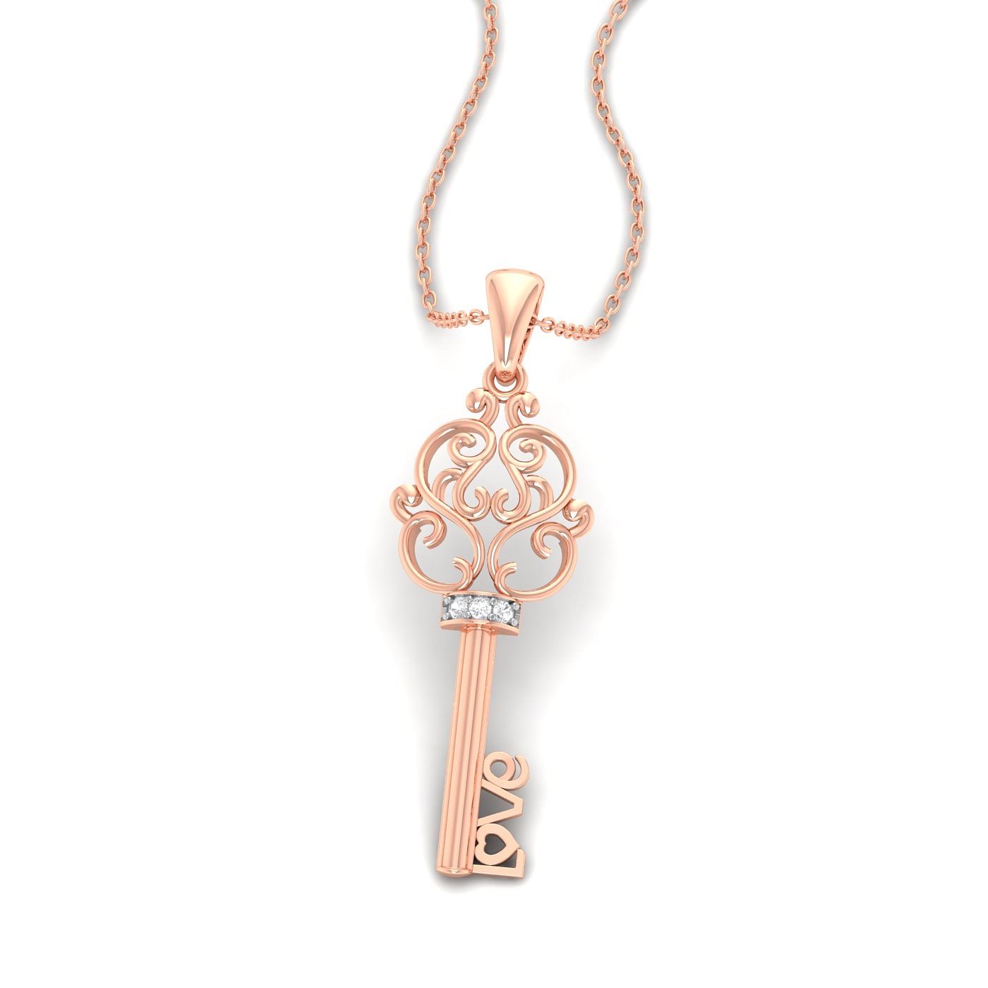 rose gold Fancy Key Diamond  Pendant