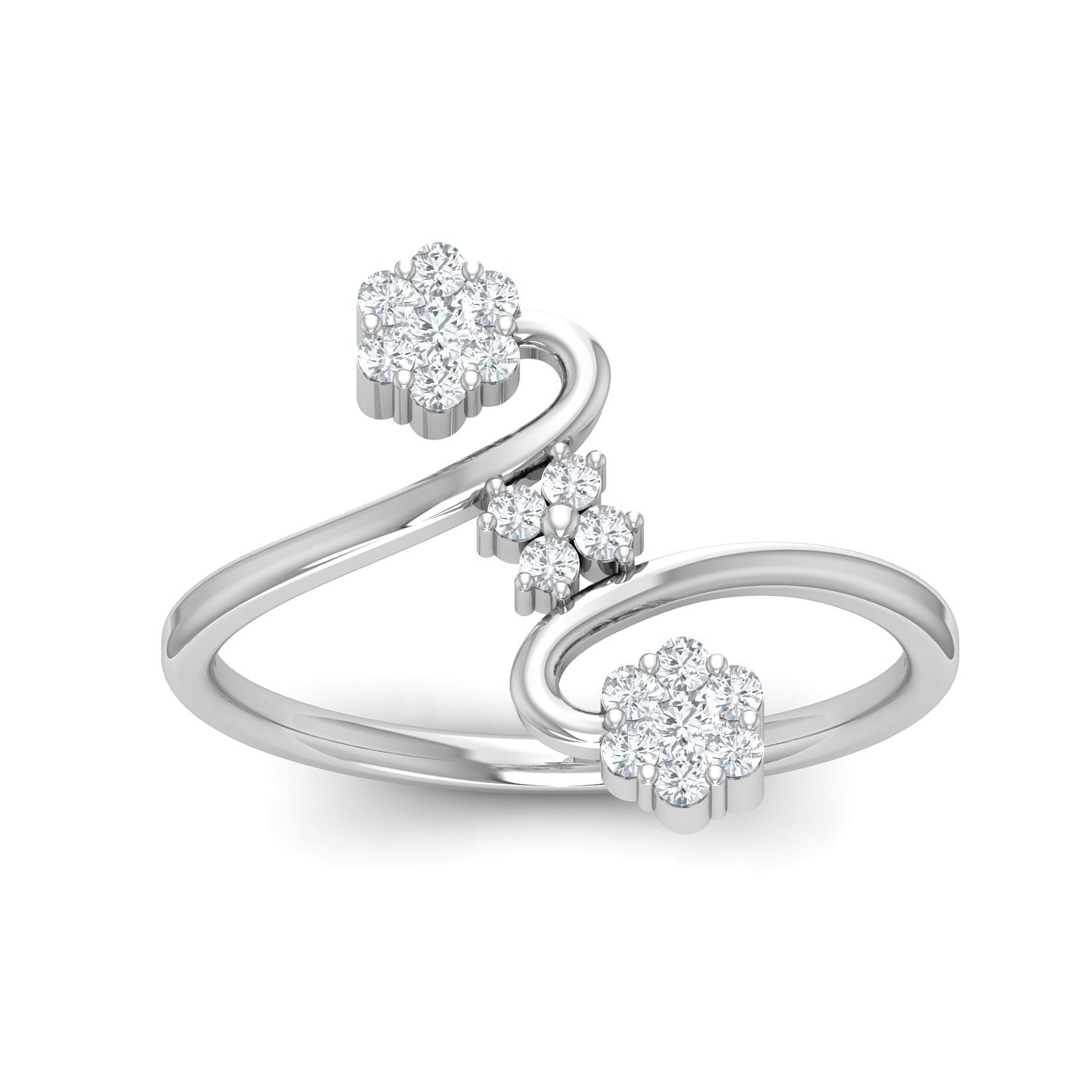Three Flower Design Diamond Ring With White Gold