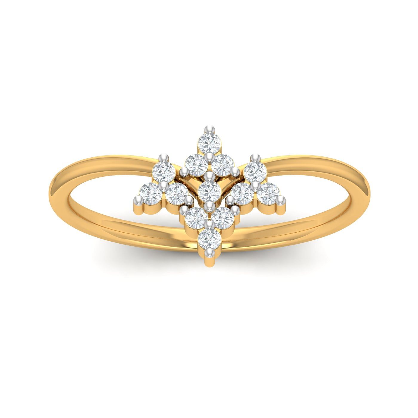 Trio Flower Design Yellow Gold Diamond Ring For Women