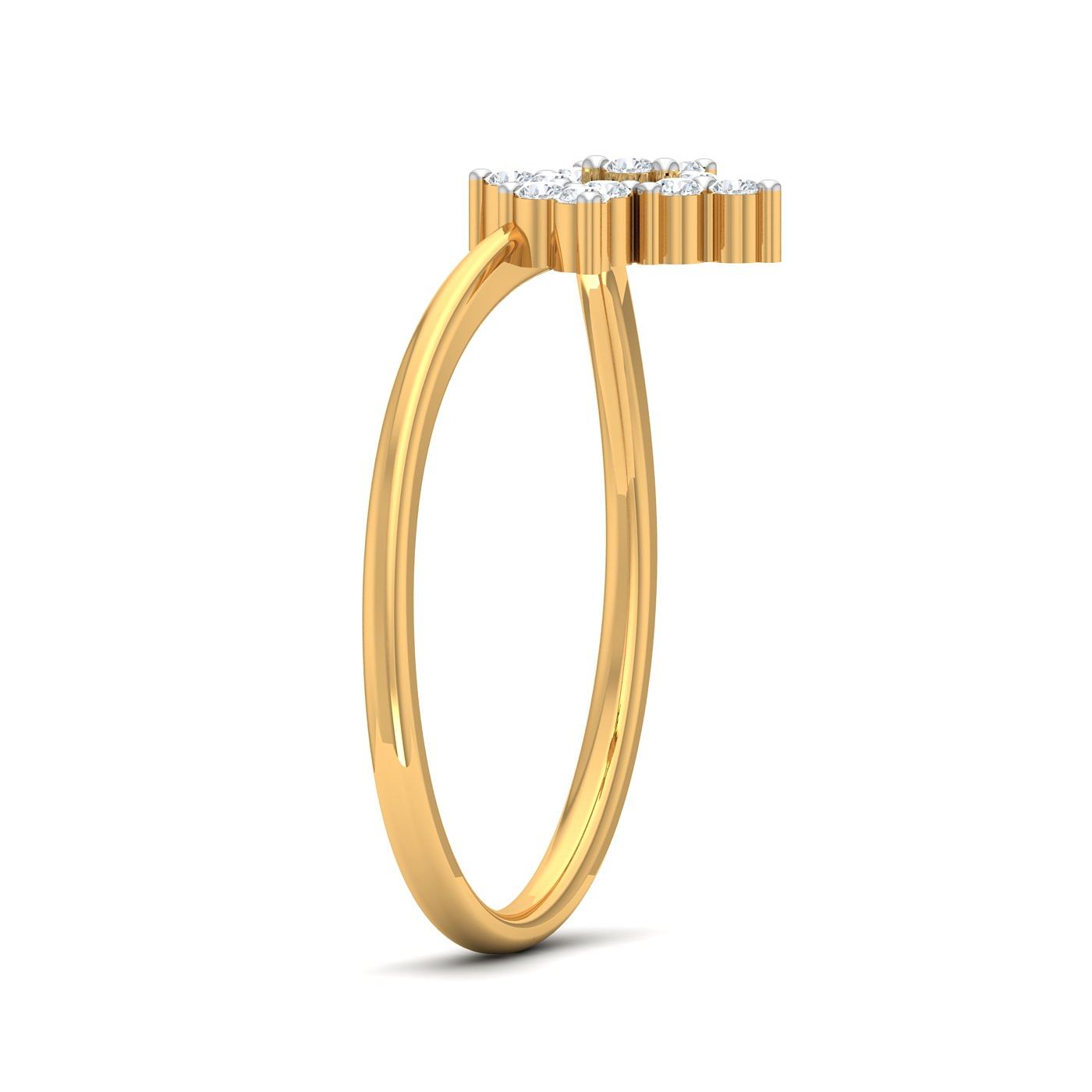 Trio Flower Design Yellow Gold Diamond Ring For Women