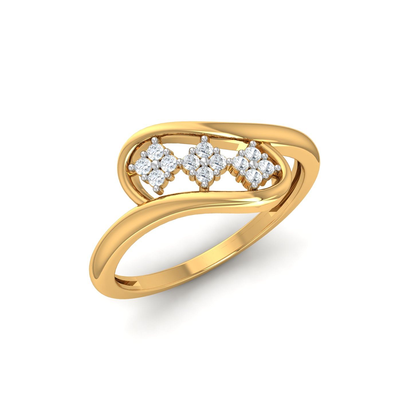 Trio Cluster Diamond Yellow Gold Ring For Women