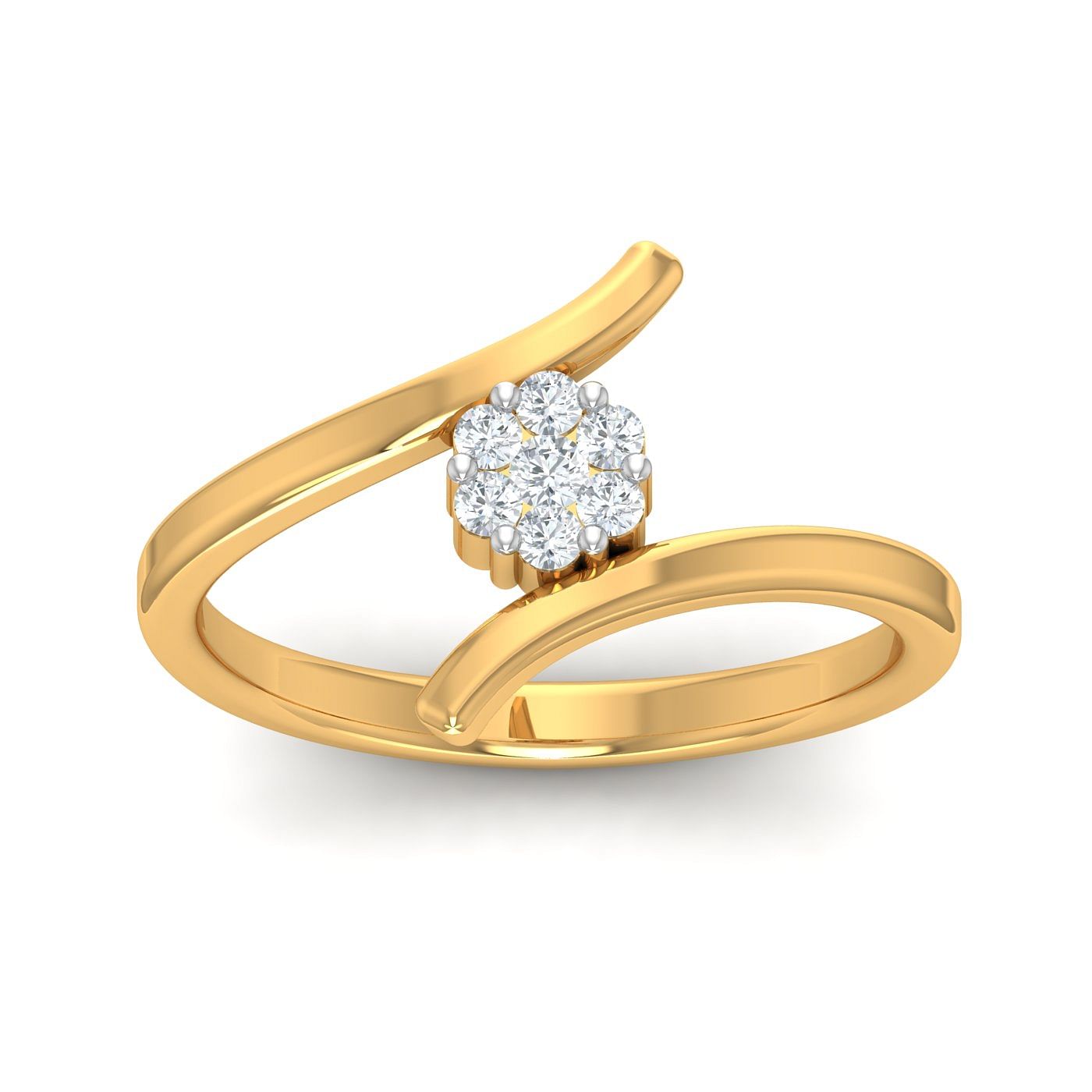 Center Diamond Cluster Yellow Gold Ring In Women