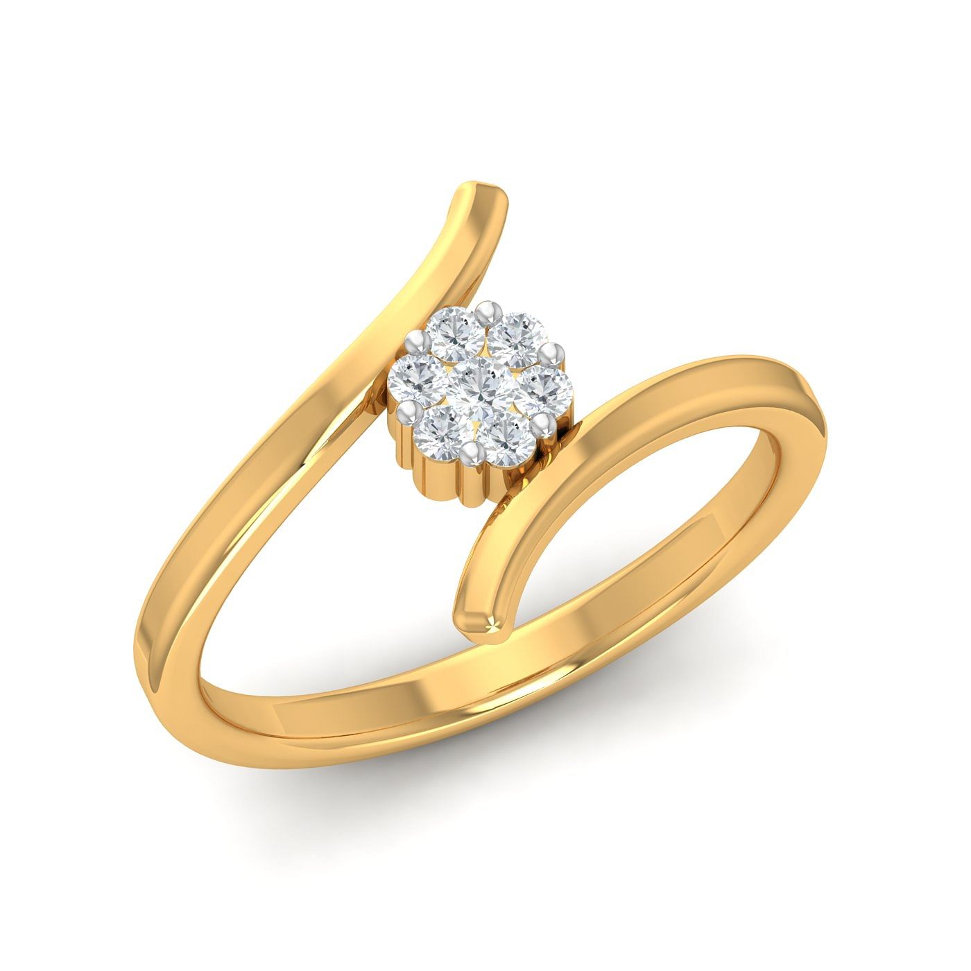 Center Diamond Cluster Yellow Gold Ring In Women