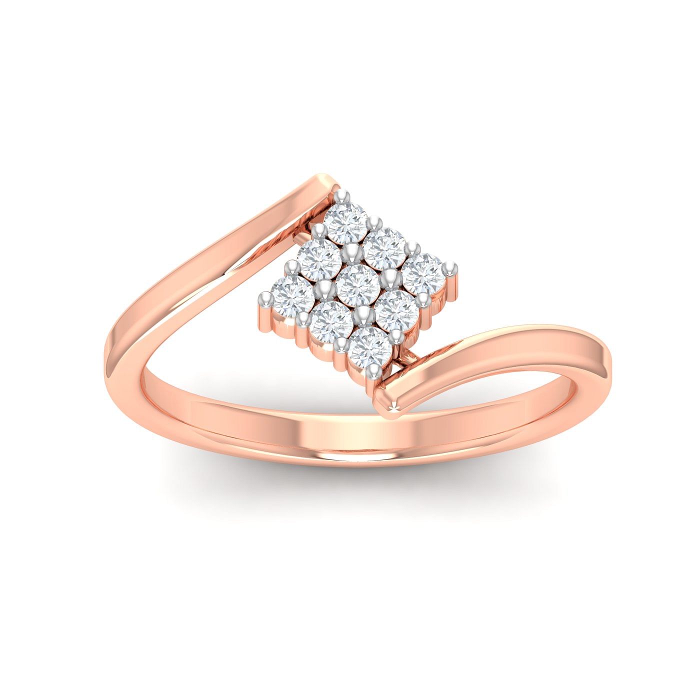 Square Design Cluster Diamond Rose Ring For Women