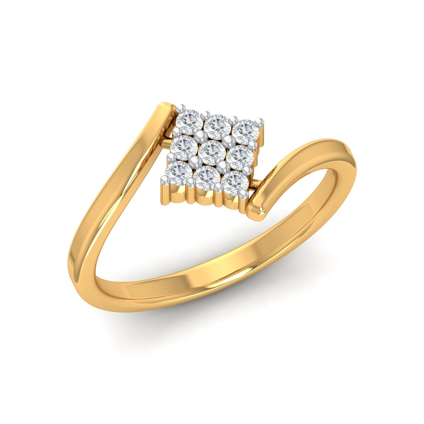 Square Design Cluster Diamond Yellow Ring For Women
