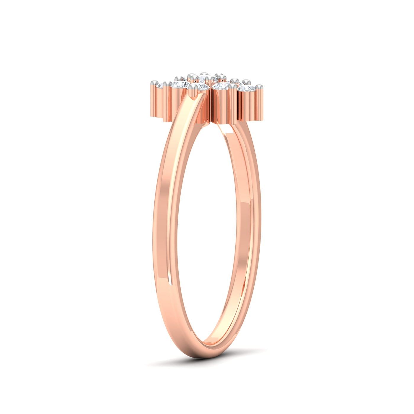 Flower Style Diamond Cluster Rose Gold Ring For Ladies