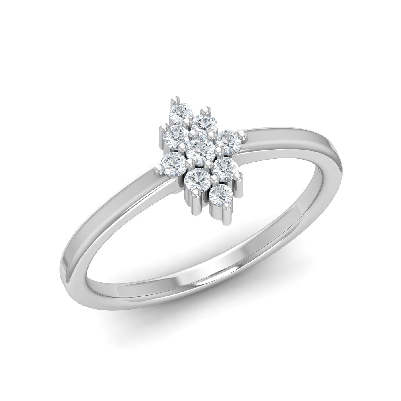 Flower Style Diamond Cluster White Gold Ring For Ladies