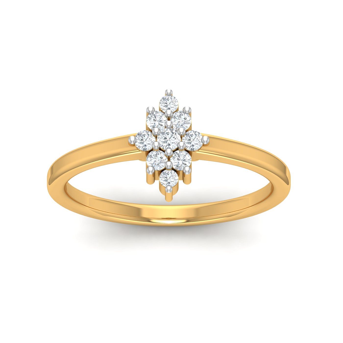 Flower Style Diamond Cluster Yellow Gold Ring For Ladies
