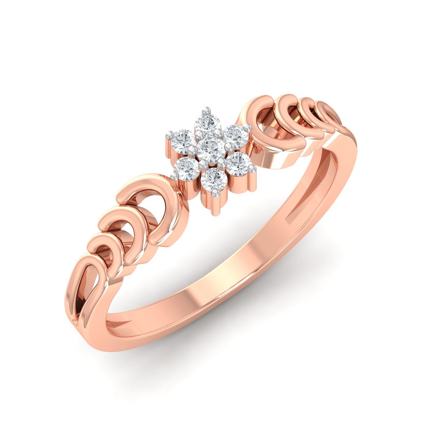 Flower Diamond Cluster Rose Gold Women Ring