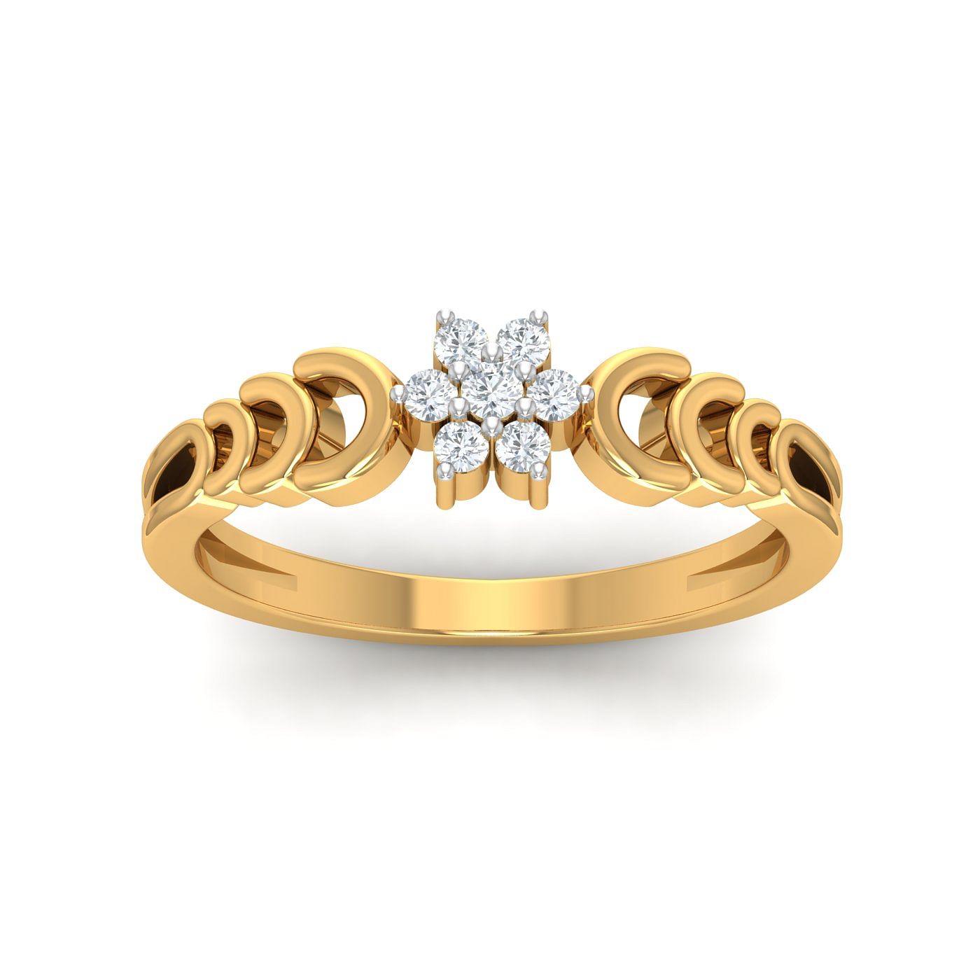 Flower Diamond Cluster Yellow Gold Women Ring