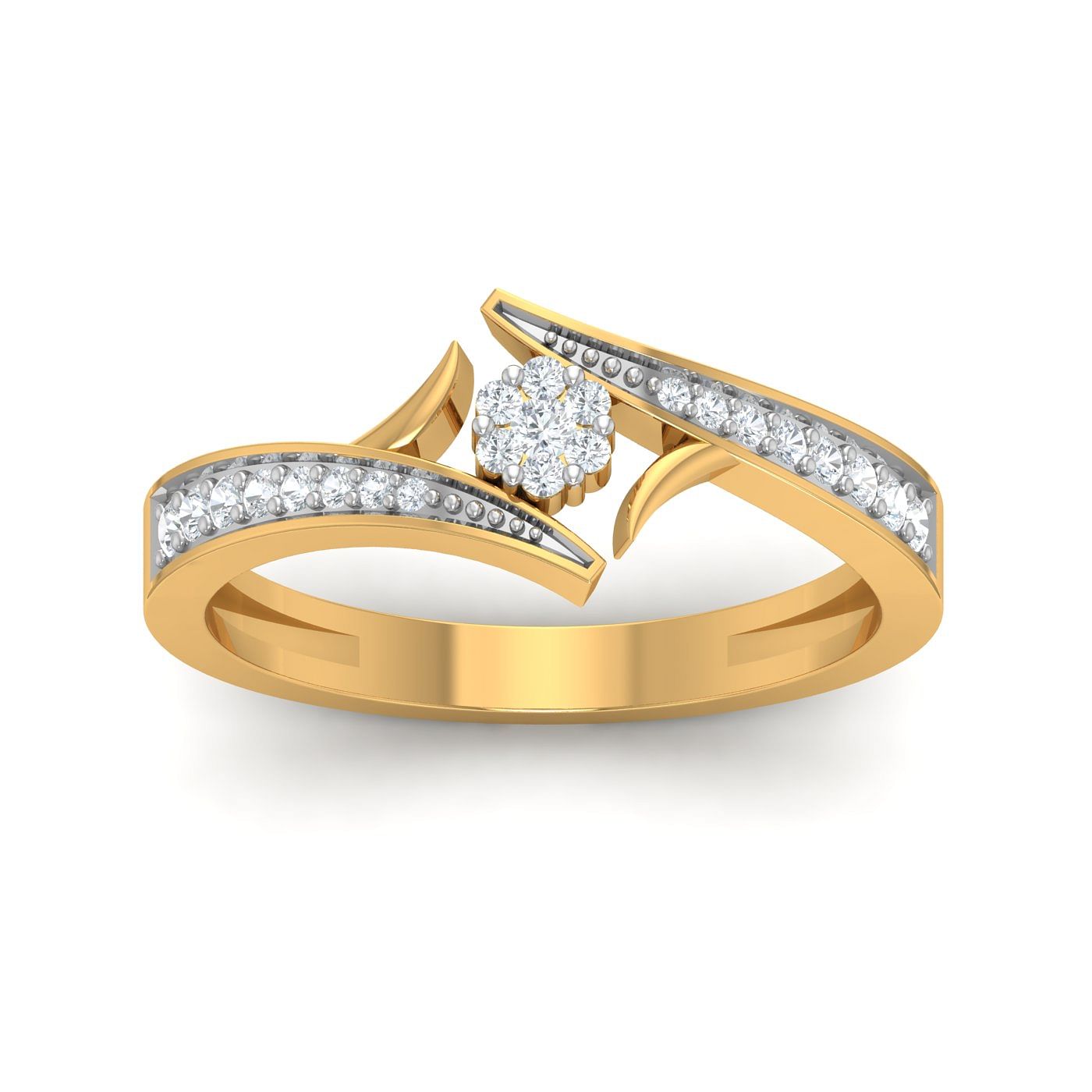 Yellow Gold Cluster Diamond Ring For Women