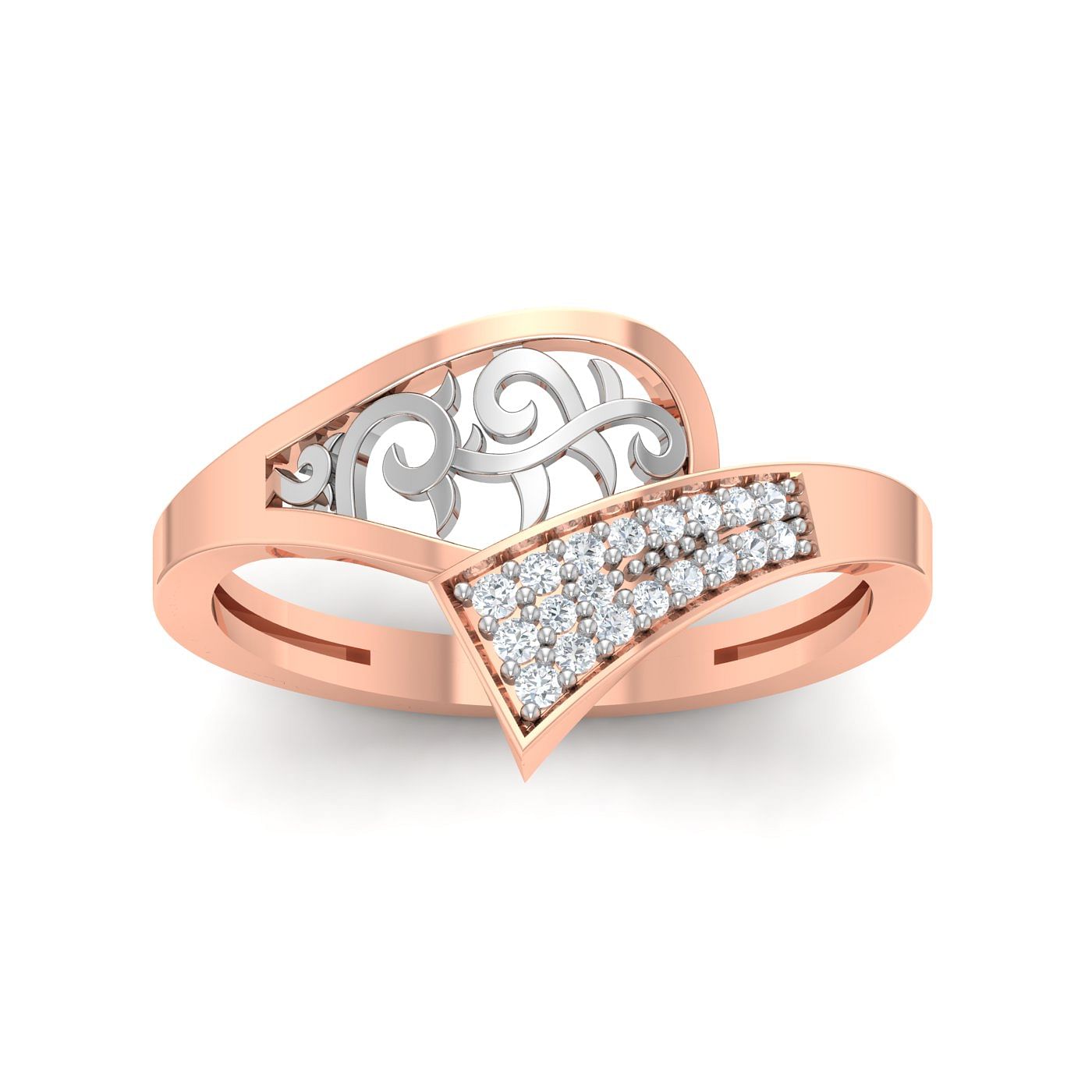 Carving Style Rose Gold Diamond Ring For Women